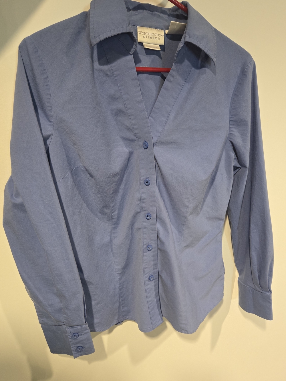 Worthington Blue Women's Collared Button-Front Fitted Shirt